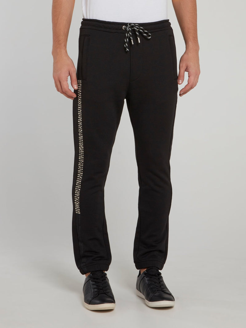 Black Side Studded Drawstring Track Pants