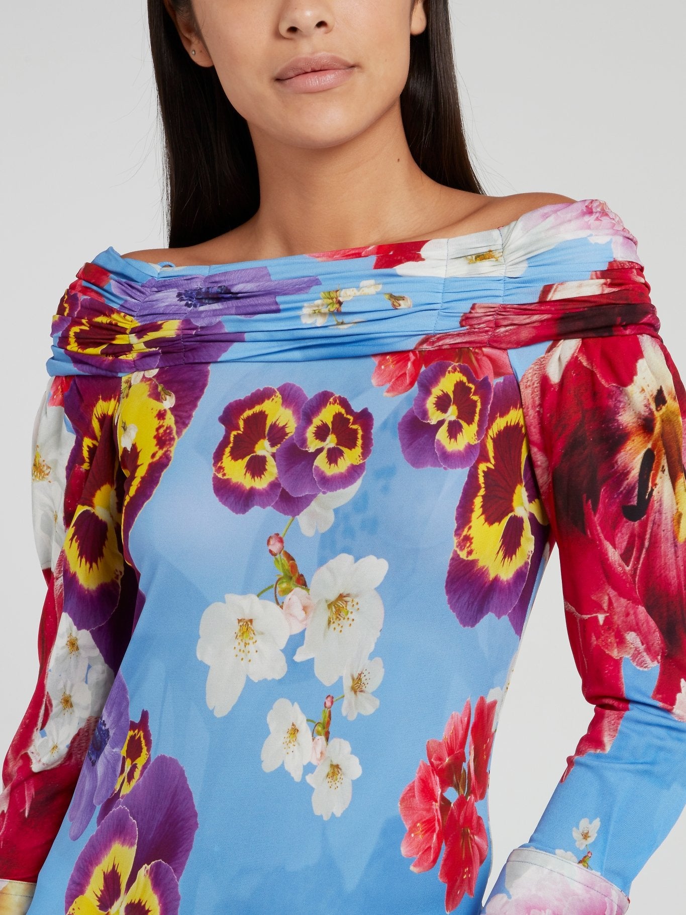 Off-The- Shoulder Floral Knitted Top