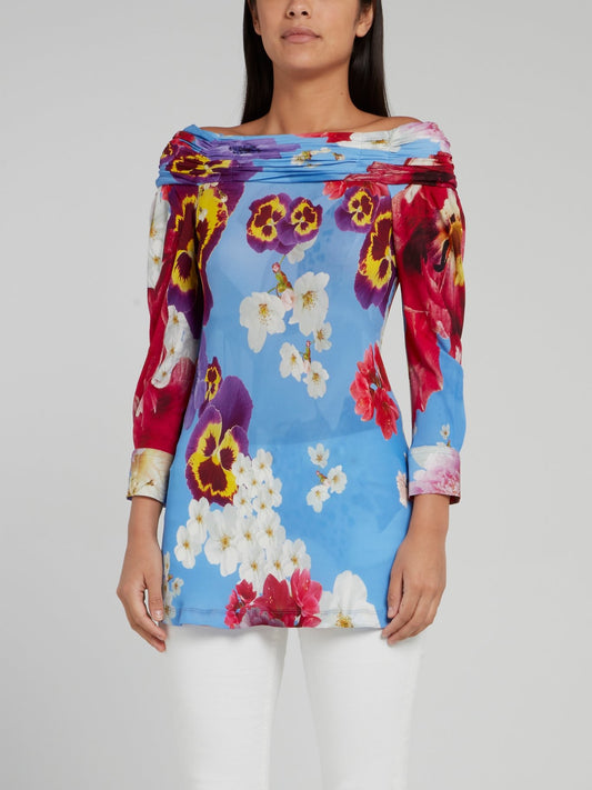 Блузка с открытыми плечами и цветочным принтом