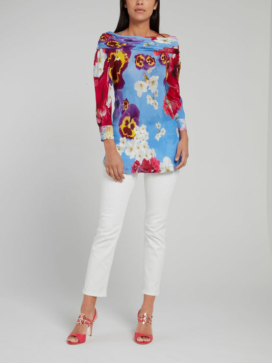 Блузка с открытыми плечами и цветочным принтом
