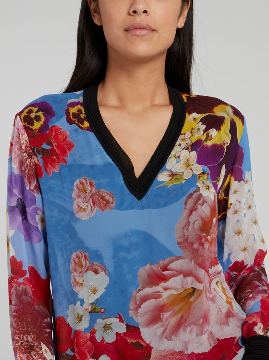 Трикотажный пуловер с цветочным принтом