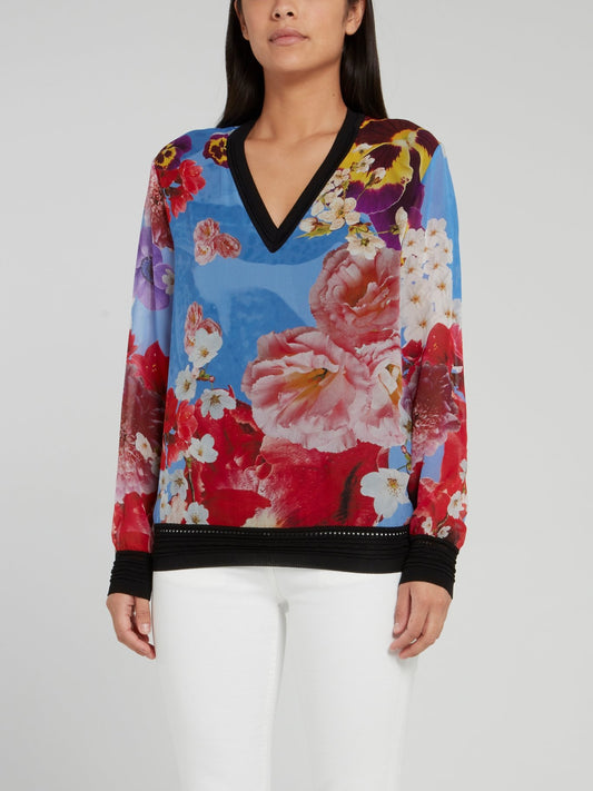 Трикотажный пуловер с цветочным принтом