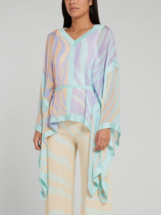 Multicolour Butterfly Sleeve Silk Top