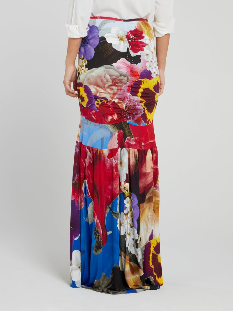 Floral Print Ruched Trumpet Skirt