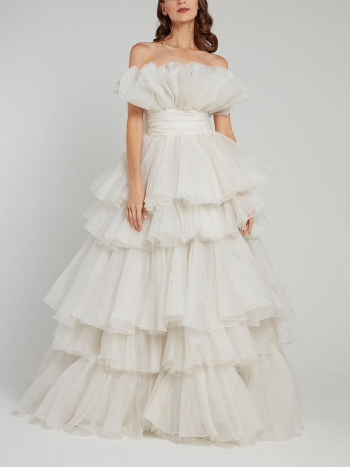 Antonio Riva White Tiered Ruffle Empire Bridal Gown Antonio Riva White Tiered Ruffle Empire Bridal Gown