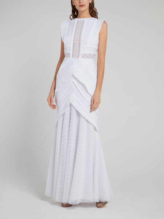 White Frill Detail Tiered Maxi Dress