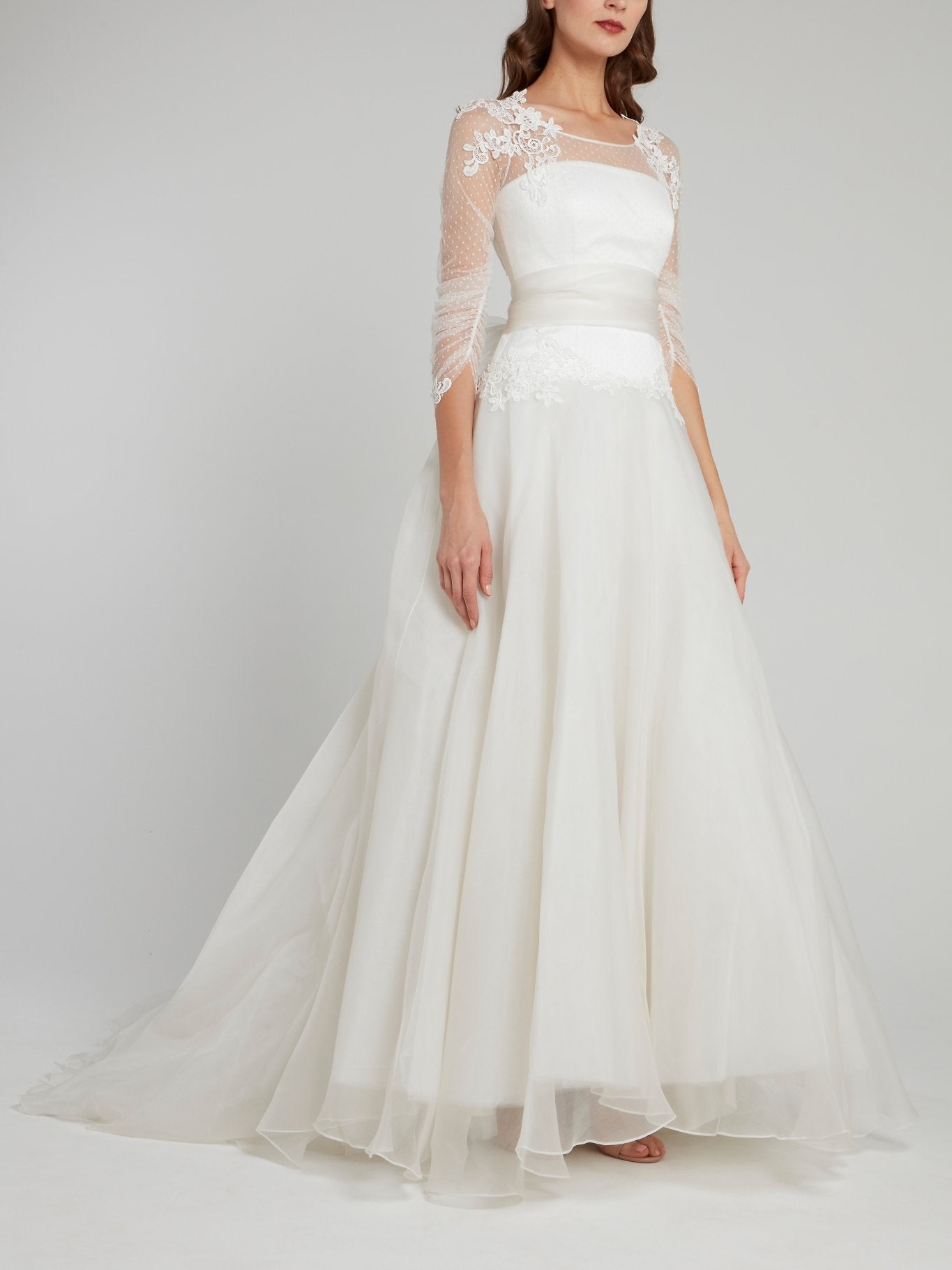 Elisabetta Polignano White Sheer Overlay A-Line Bridal Gown