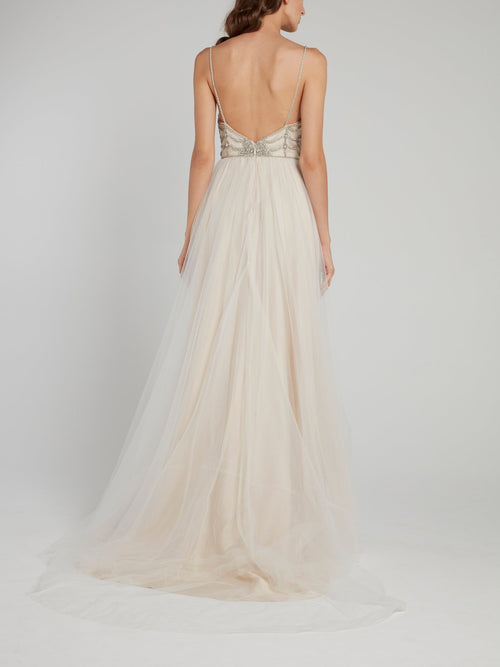 Catherine Deane Multi-Stud Sheer Overlay Bridal Dress 12 / Beige Catherine Deane Multi-Stud Sheer Overlay Bridal Dress 12 / Beige