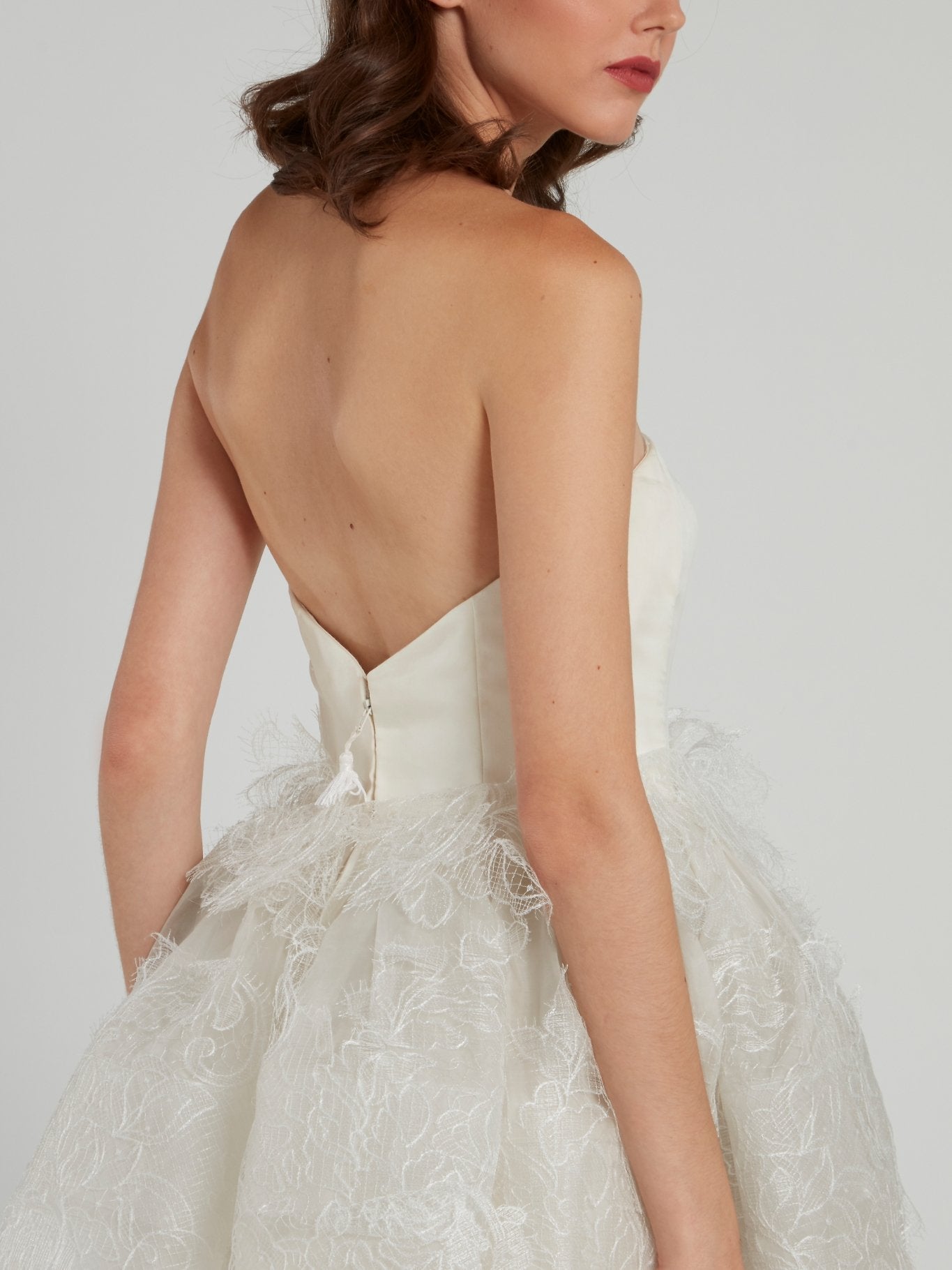 Antonio Riva White Lace Overlay Strapless Bridal Gown Antonio Riva White Lace Overlay Strapless Bridal Gown