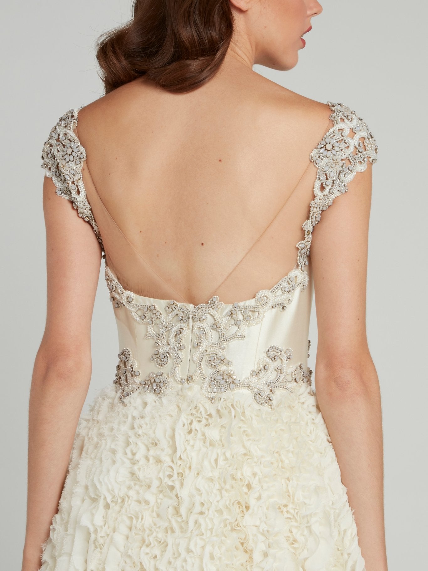 Gemy Beige Embellished Open Back Bridal Gown Gemy Beige Embellished Open Back Bridal Gown