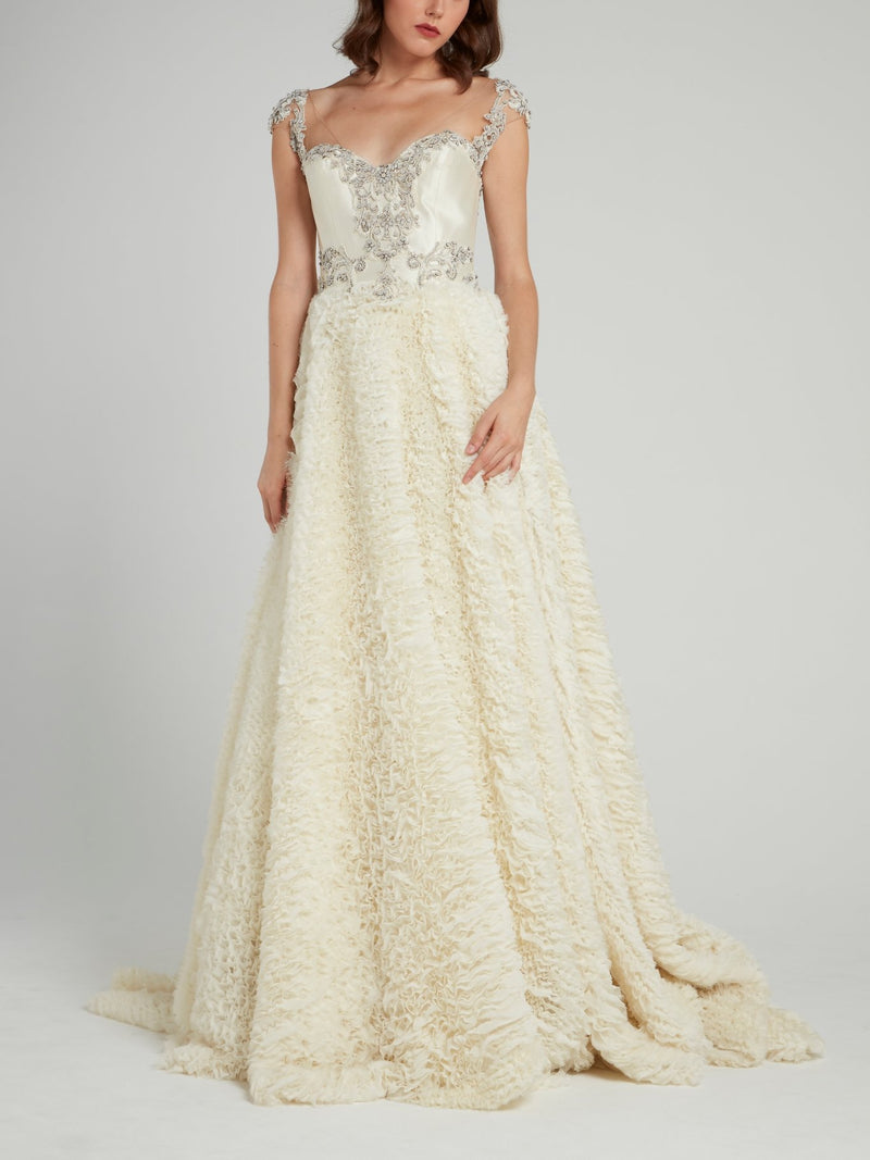 Gemy Beige Embellished Open Back Bridal Gown Gemy Beige Embellished Open Back Bridal Gown