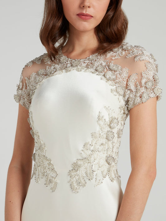 Crystal Embellished Leaf Detail Open Back Bridal Gown