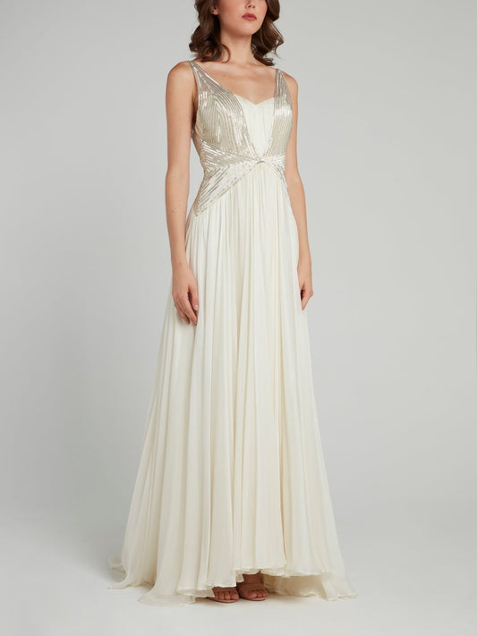 White Embellished Empire Waist Bridal Dress