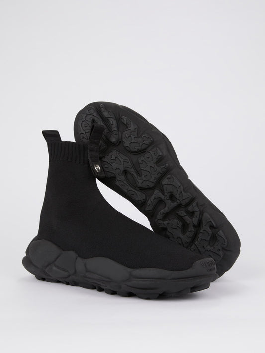 Black High Top Rubber Sole Sock Sneakers