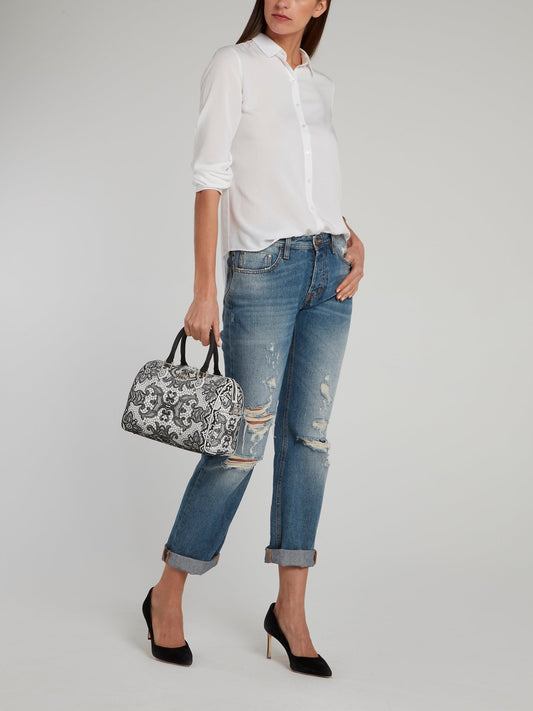 Medium Bauletto Lace Top Handle Bag
