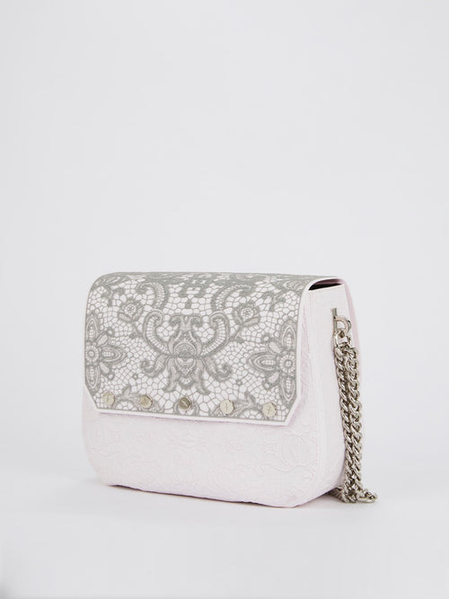 Pink-Grey Big Dafne Lace Shoulder Bag