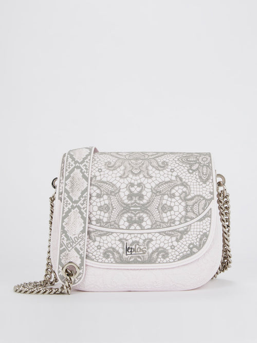 Pink-Grey Big Dafne Lace Shoulder Bag