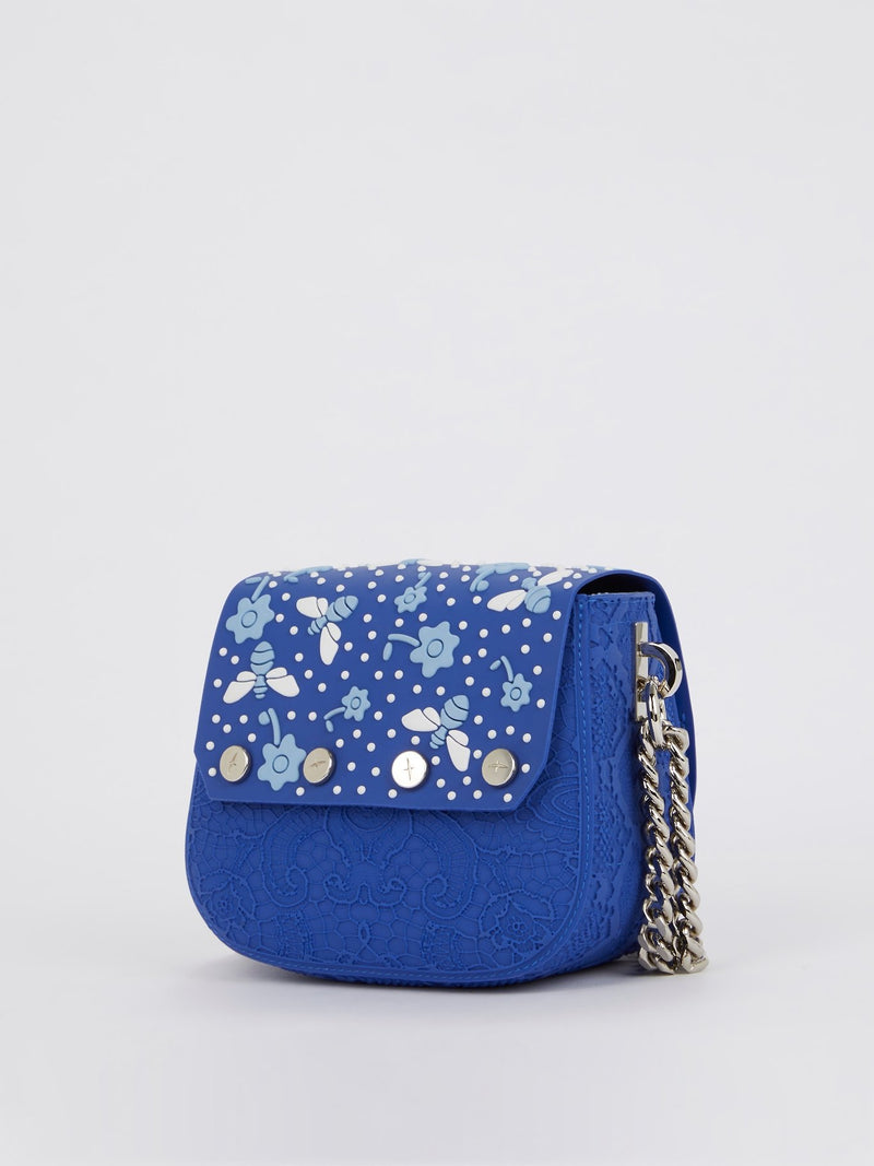 Маленькая синяя сумка на плечо с пчелами и цветами Dafne