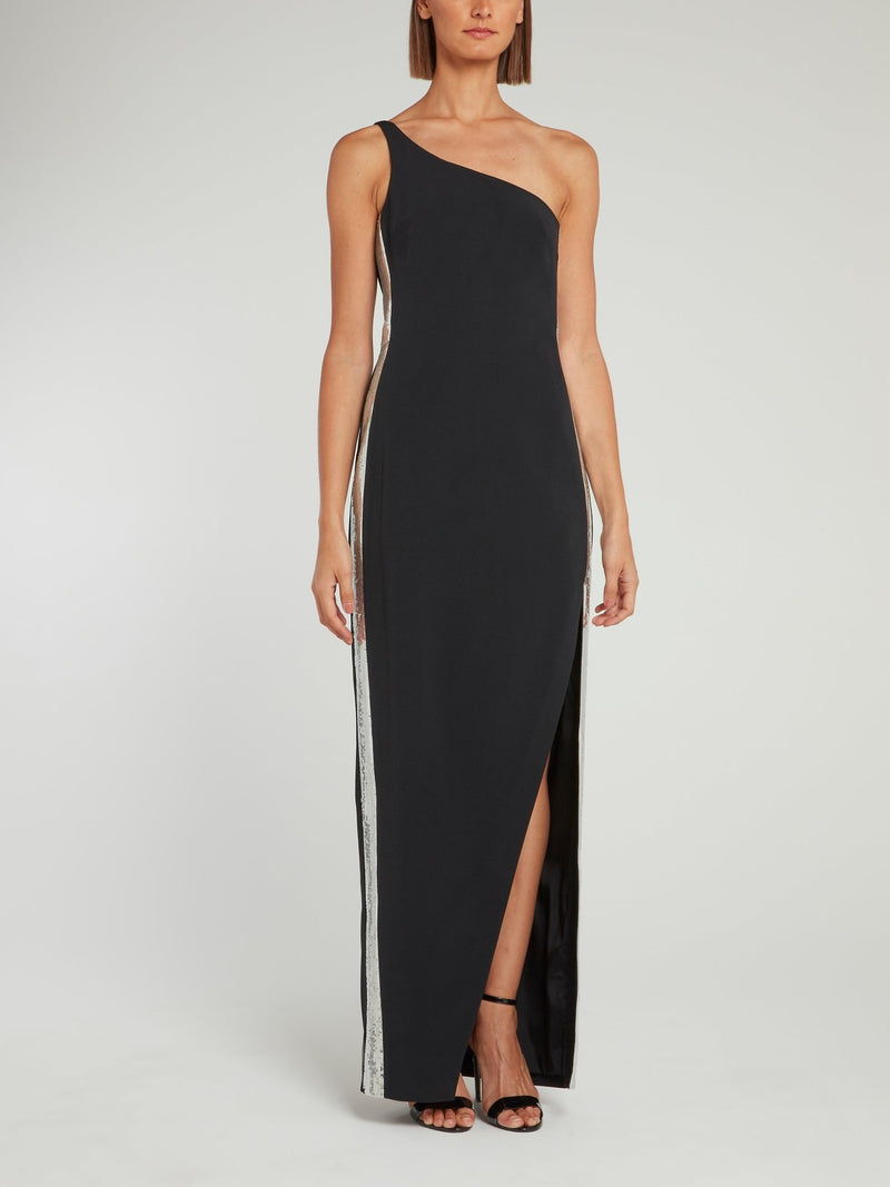 Black Sequin Side Panel One Shoulder Gown – Maison-B-More Global Store