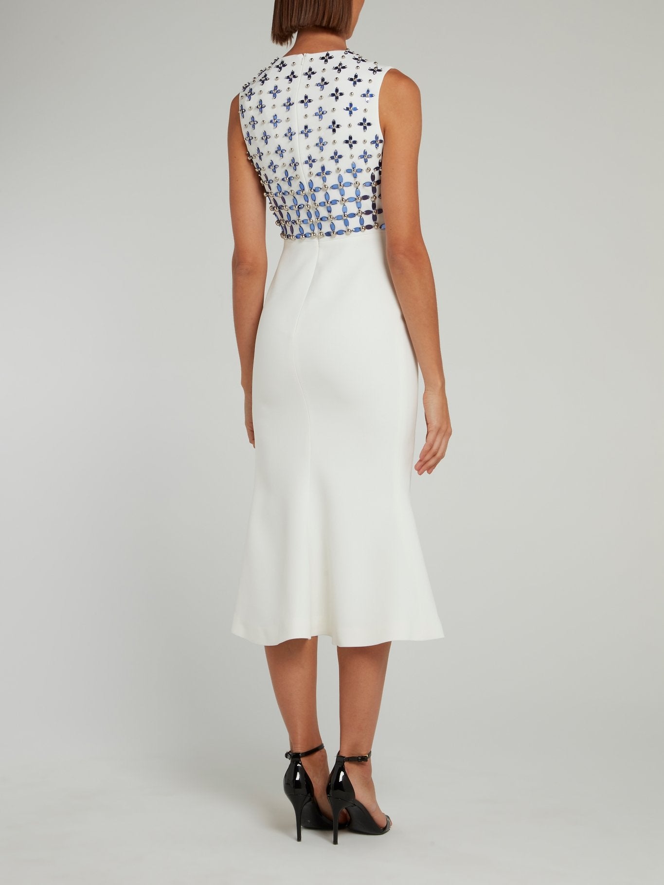 David Koma White Floral Beaded High Slit Midi Dress 10 / White David Koma White Floral Beaded High Slit Midi Dress 10 / White