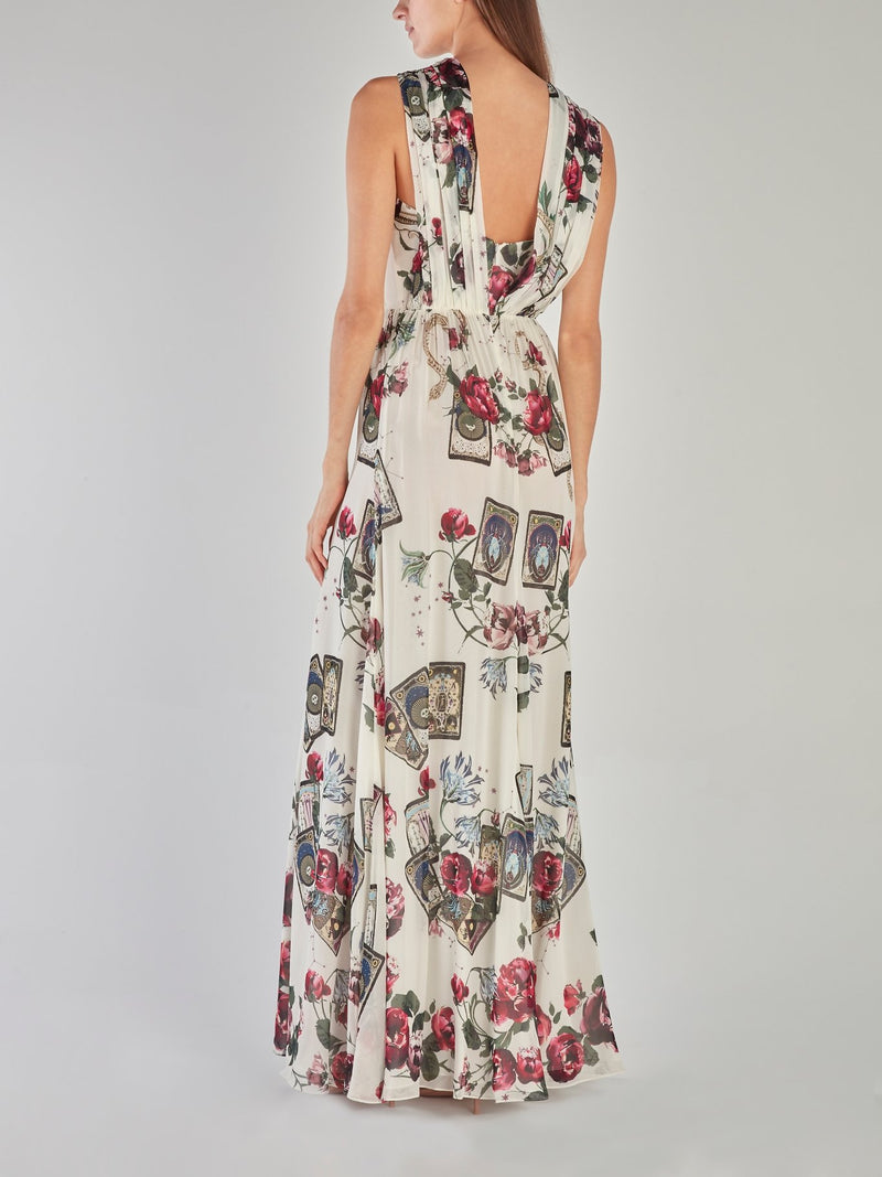 Floral Print Pleated Slit Dress