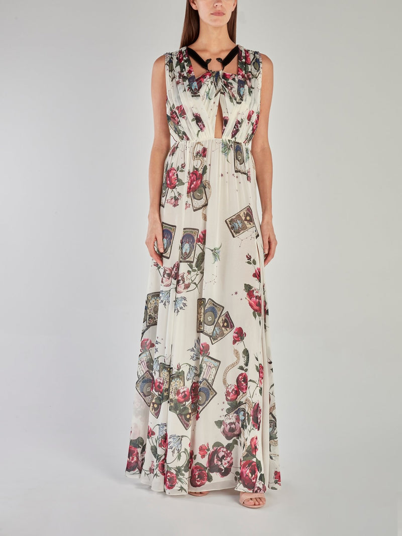 Floral Print Pleated Slit Dress