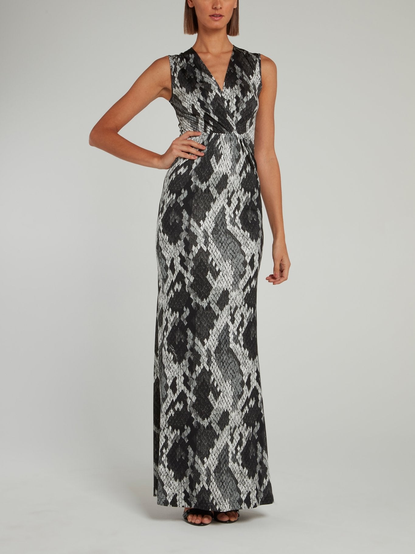 Grey Snake Effect Empire Waist Maxi Dress Maison-B-More Global Store Grey Snake Effect Empire Waist Maxi Dress Maison-B-More Global Store