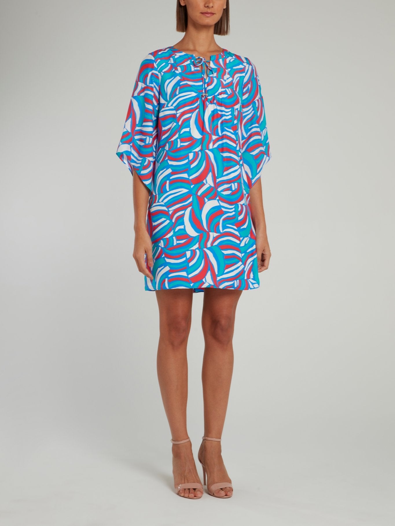 Blue Tie Half Sleeve Shift Dress XS / Blue