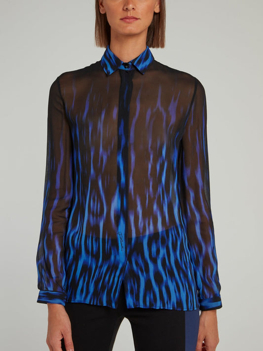 Синяя рубашка из вискозы с леопардовым принтом