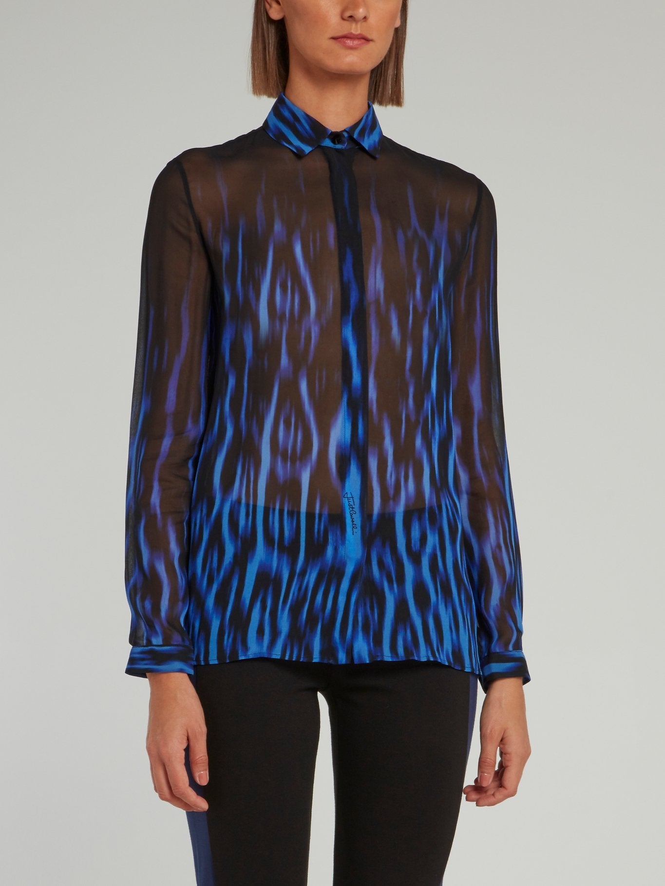 Blue Leopard Fade Print Viscose Shirt