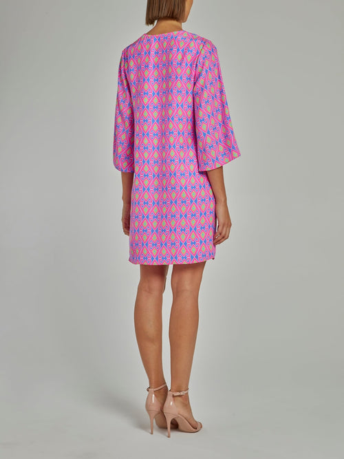Фиолетовое платье-шифт с рукавами колокол