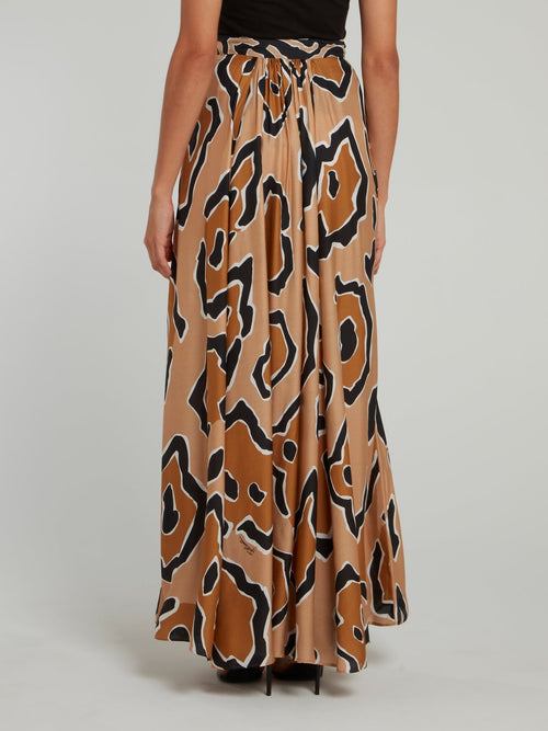 Brown Leopard Effect High Waist Maxi Skirt