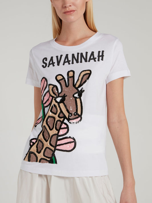 Giraffe Sequin Embellished Cotton T-Shirt
