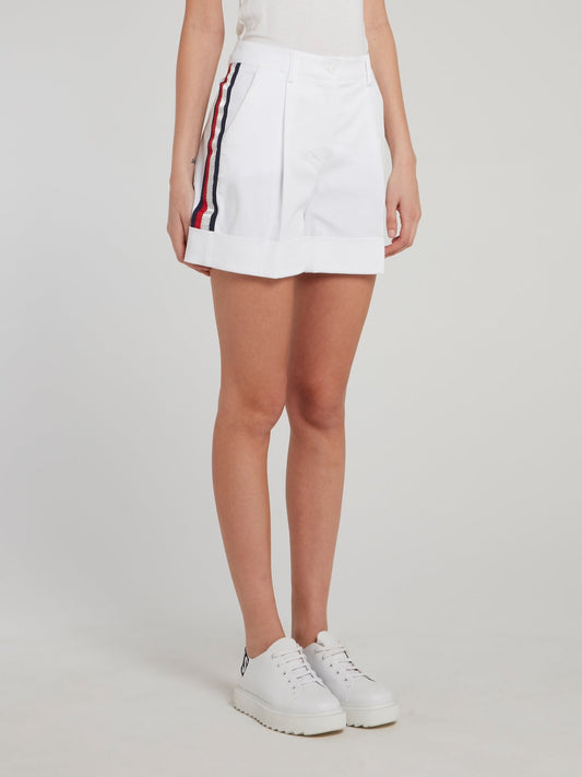 White Side Stripe Trapeze Shorts