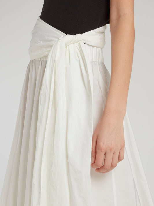 White Tie Side Flared Maxi Skirt
