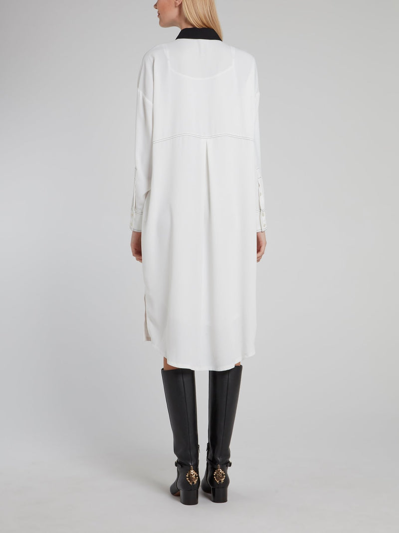 White Front Pocket Detail Midi Dress
