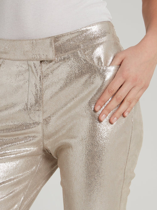 Gold Leather Skinny Pants