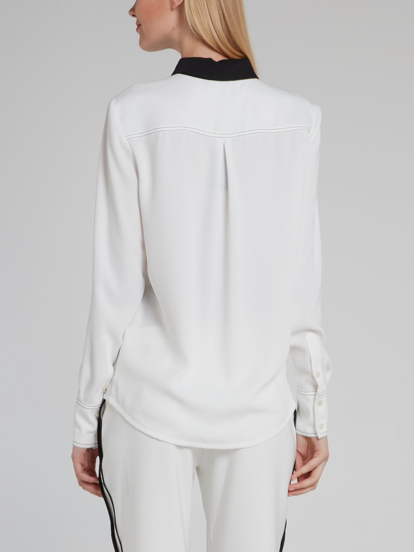 White Contrast Detail Long Sleeve Top