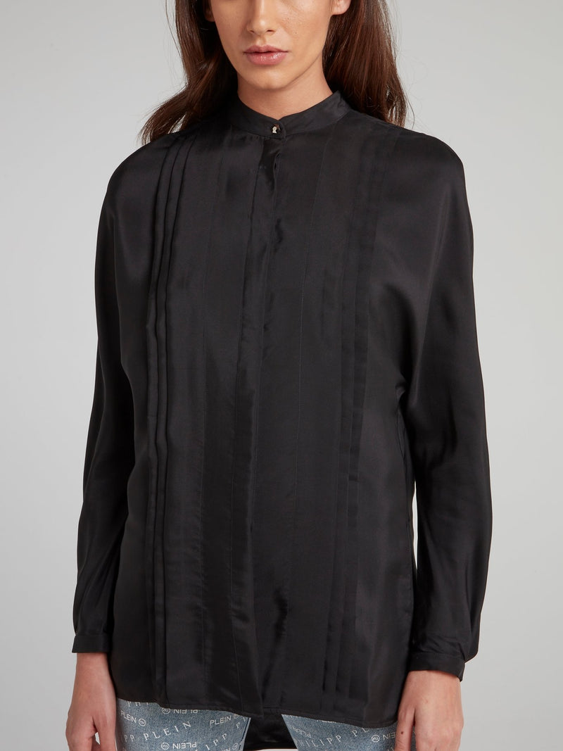 Черная шелковая блузка со стразами и изображением черепа