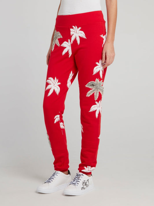 Красные спортивные брюки на резинке с отделкой Aloha Plein