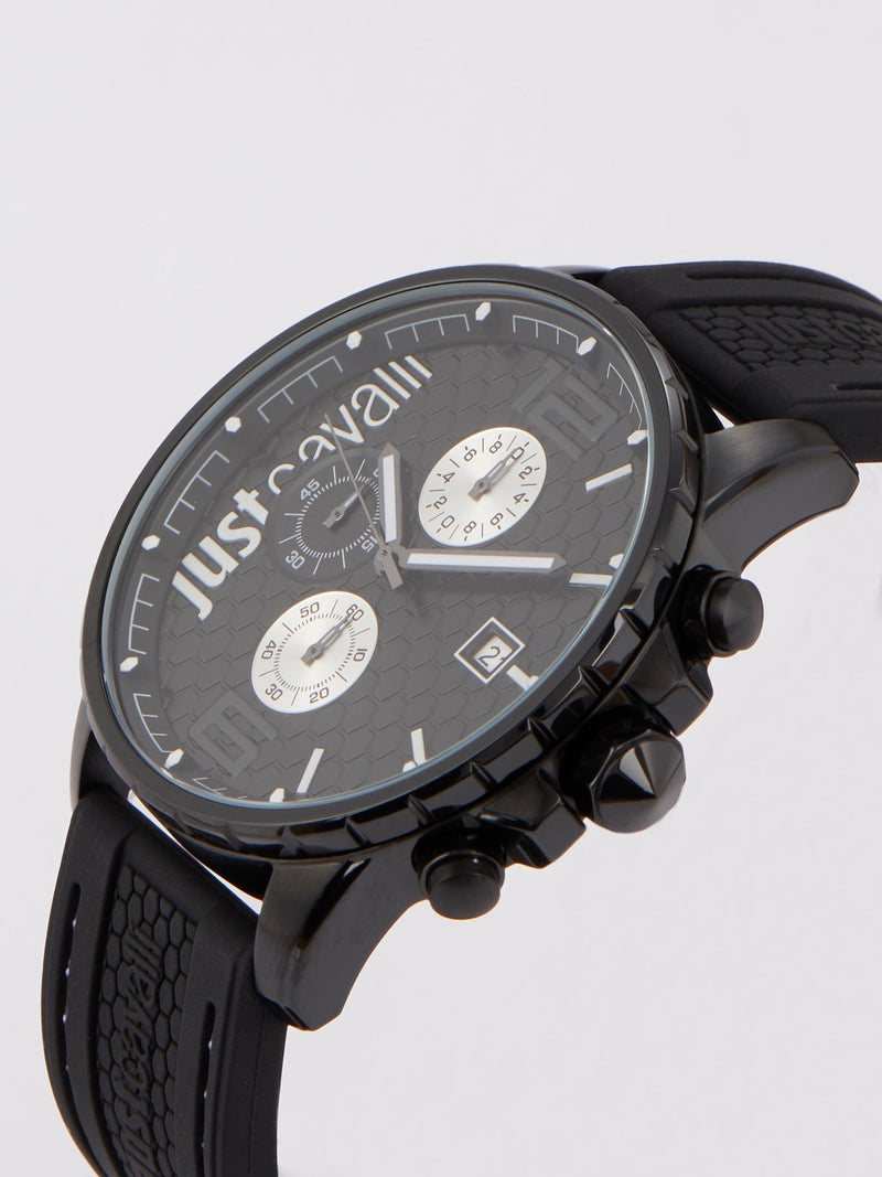 Наручные часы с хронографом на черном резиновом ремешке