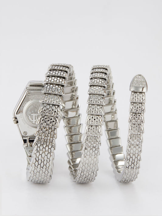 Roberto Cavalli by Franck Muller Silver Snake Spiral Bracelet Watch