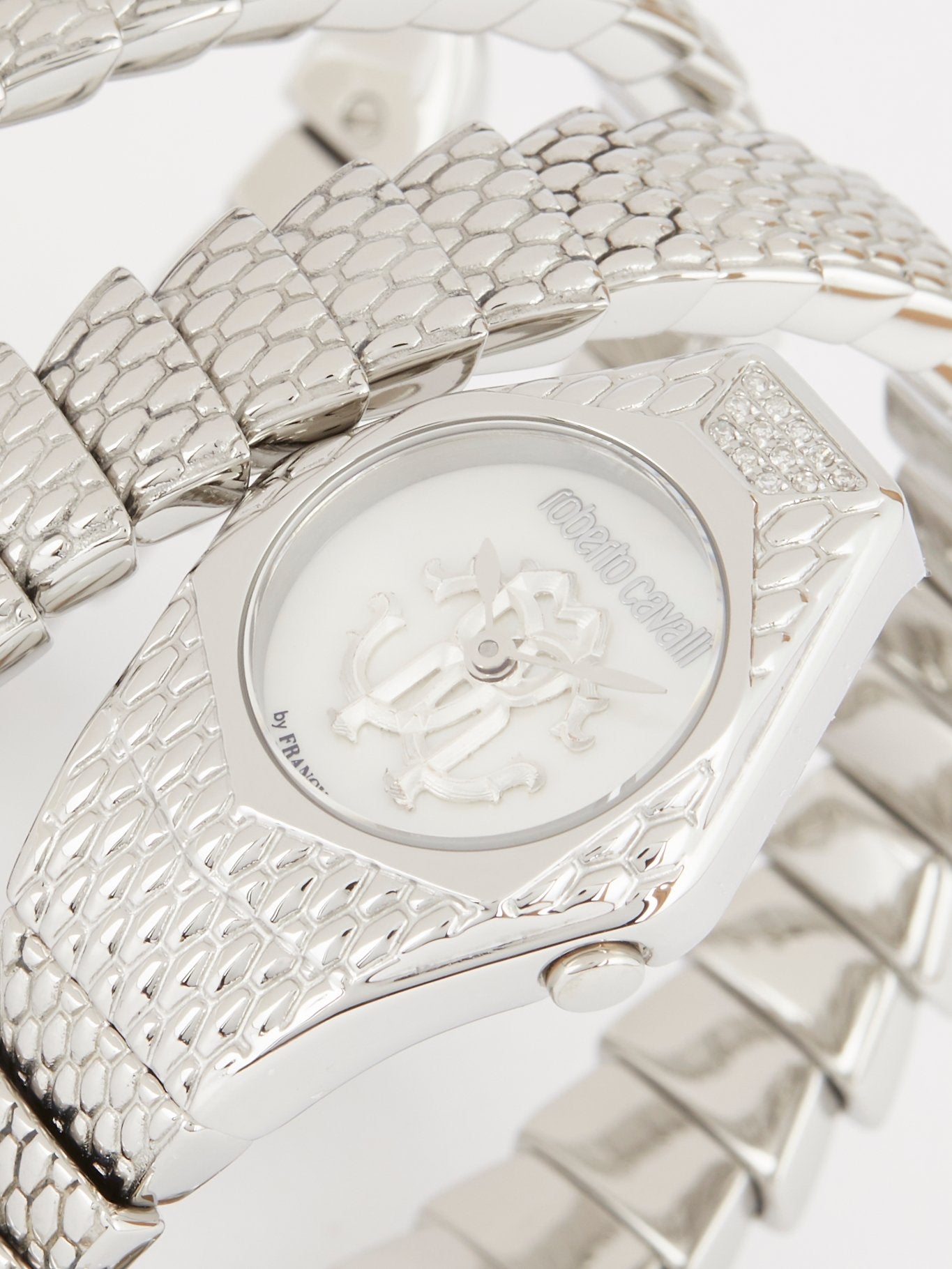 Roberto Cavalli by Franck Muller Silver Snake Spiral Bracelet Watch
