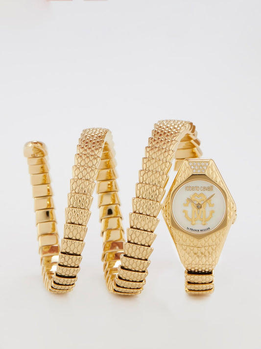 Золотые часы на браслете в форме змеи