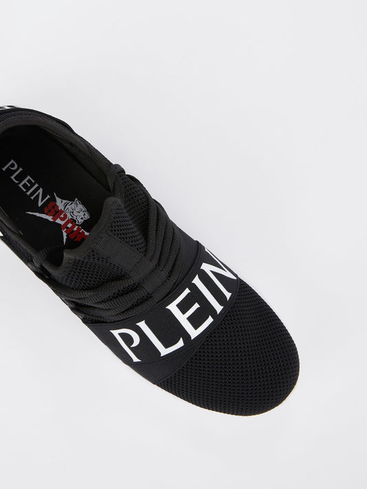 Черные дышащие беговые кроссовки с логотипом на резинке