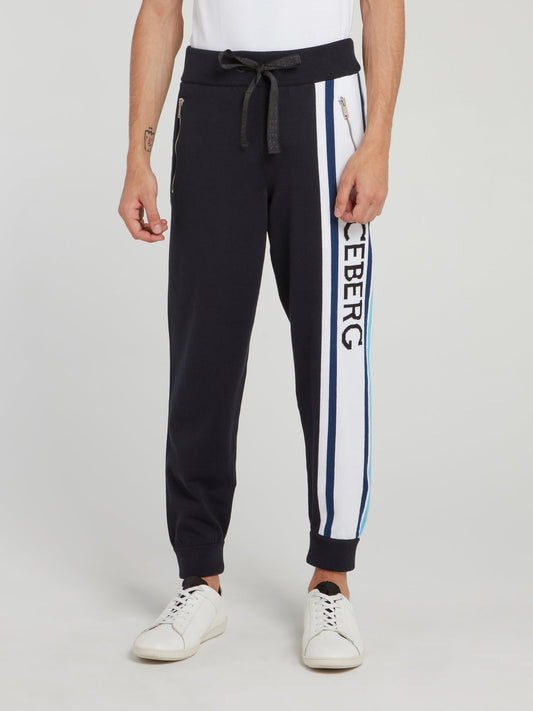 Темно-синие спортивные брюки со шнурком и логотипом