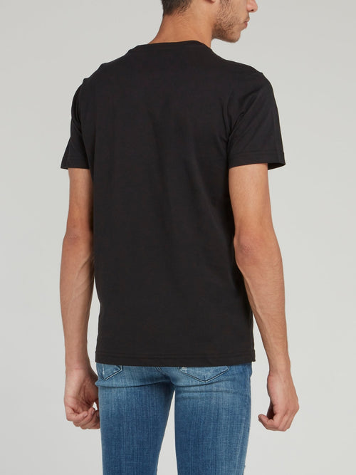 Black Logo Embroidered Cotton T-Shirt