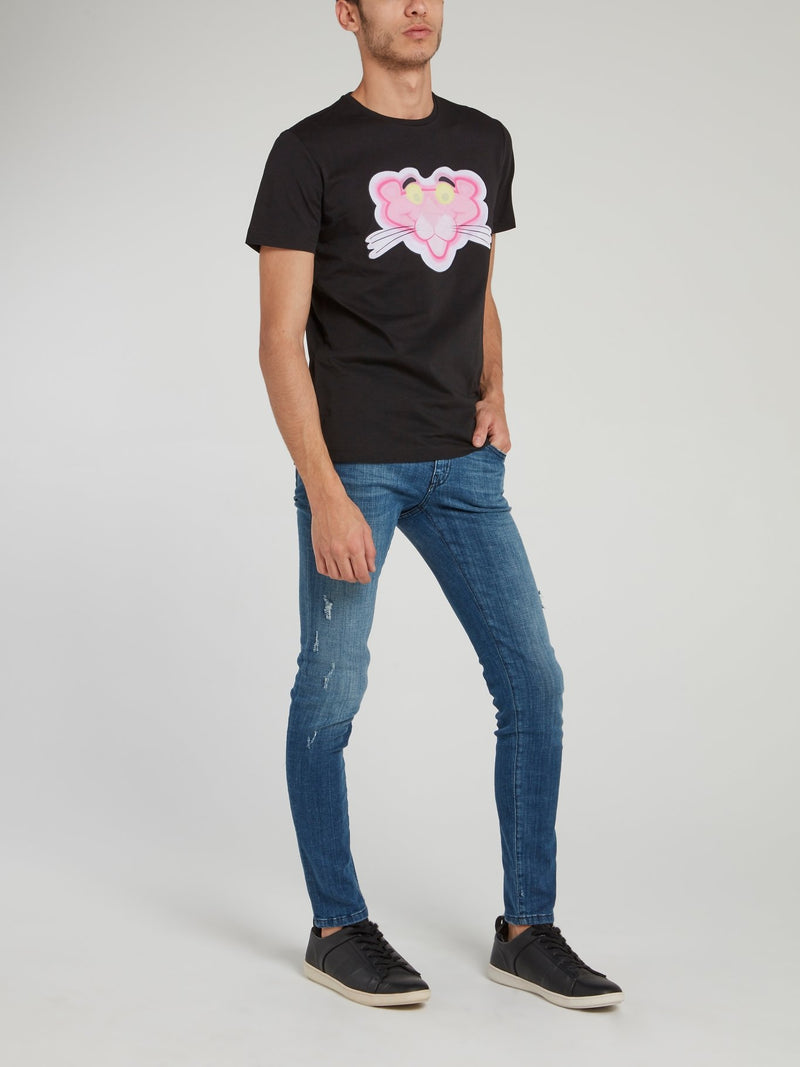 Pink Panther Black Crewneck T-Shirt