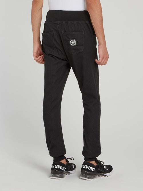 Черные спортивные брюки с поясом в рубчик