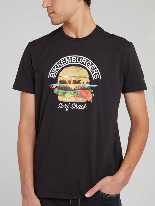Черная футболка с изображением еды